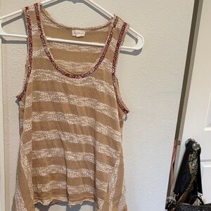 Hem & Thread Tan and White Striped Tank Top